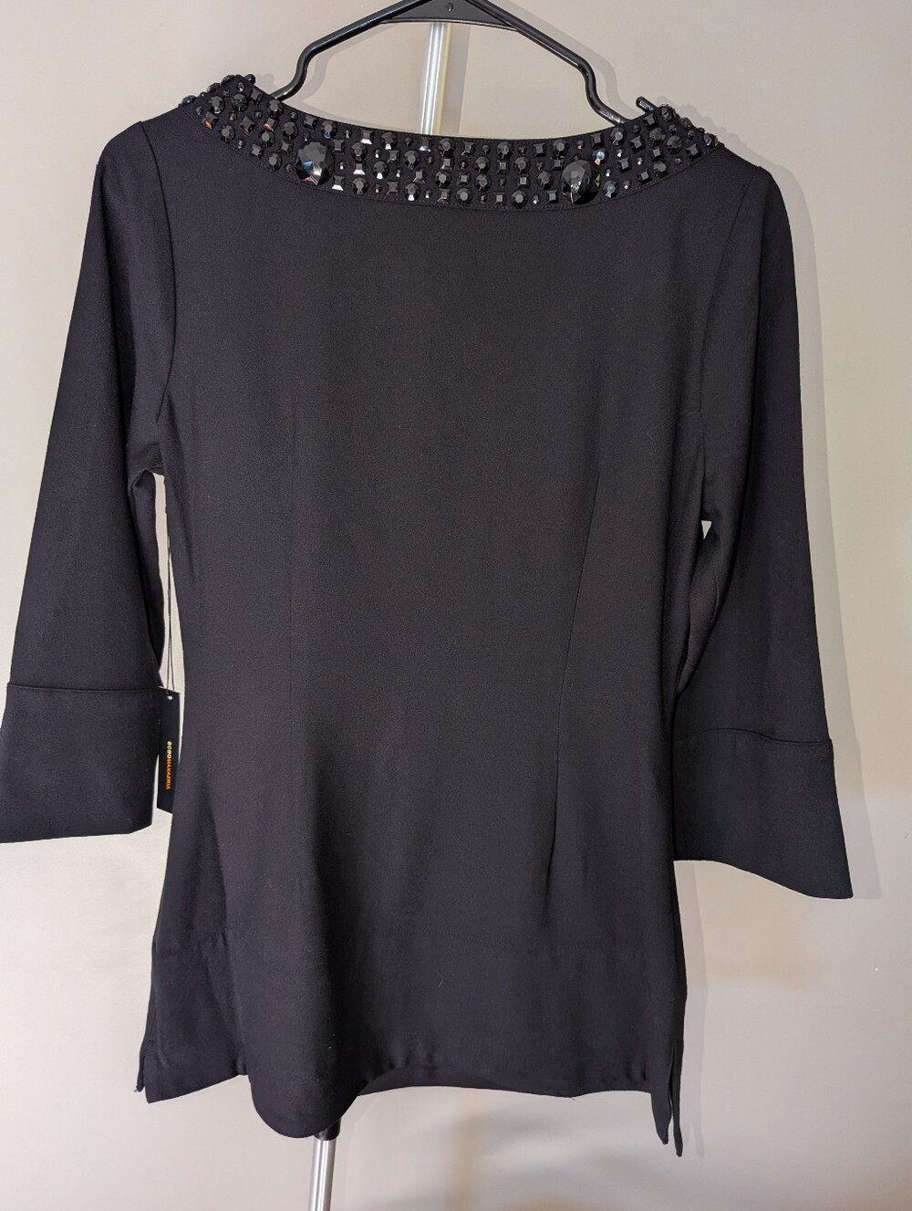BCBGMaxAzria Black Jeweled V-Neck Long Sleeve Top - Picture 2 of 7